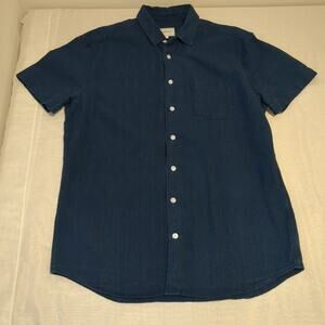 Frank & Oak Mens L Linen Blend Shirt Short Sleeve Textured Button Up Preppy
